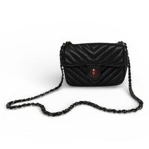 Italian Black Quilted Leather Crossbody Bag - Heart Charm - Made in Italy